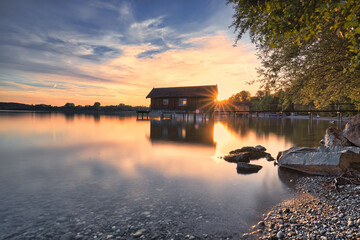 Fototapeta premium Sonnenuntergang in Stegen Ammersee