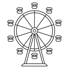Ferris wheel for a fair or amusement park ride as a simple outline vector icon