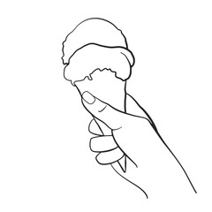 Gelati icecream cone held up to the summer sky as a line illustration vector