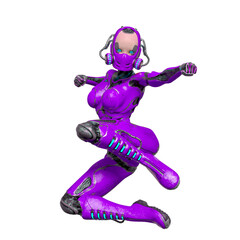 super gynoid is doing a comic jump