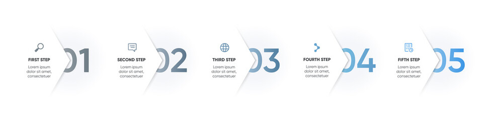 5-step infographic arrow template presentation. step-by-step infographic arrow with big gradient numbering.
