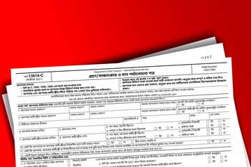 Obraz premium Form 13614-C (bn) documentation published IRS USA 44266. American tax document on colored