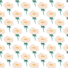 Seamless pattern of beautiful beige flowers on white background. Illustration for postcards, covers, wrappers, packages