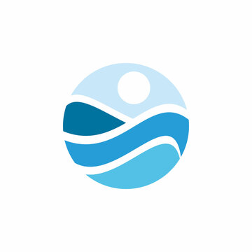 circle ocean wave scape logo design