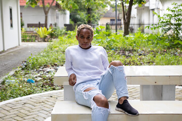 Mockup image of a woman wearing her white blank sweatshirt