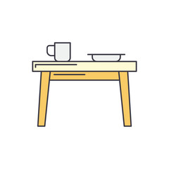 dining table, table with cup and plate icon in color, isolated on white background 