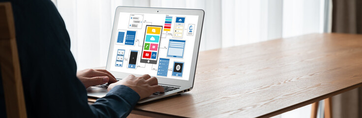 UX UI design process for modish mobile application and website . Creative prototype of wireframe...