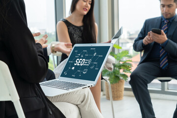 SEO search engine optimization for modish e-commerce and online retail business showing on computer...