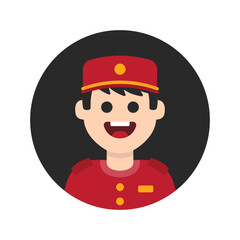 Happy bellboy cartoon character in flat design. Bellhop hotel employee with uniform icon vector illustration.