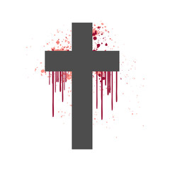 Christian cross with blood. Good Friday, Easter day. Christian backdrop. Biblical faith, gospel, salvation concept. Jesus Christ Crucifixion.