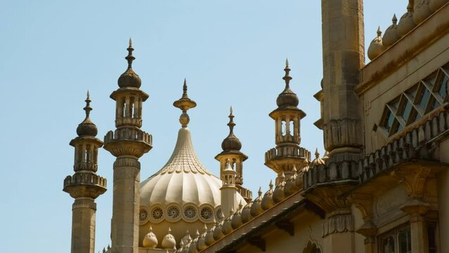 Establishing view of the stunning Royal Pavilion, also known as the Brighton Pavilion, a former royal residence completed in 1823