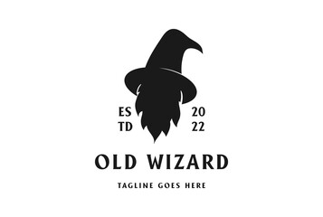 Obraz premium Vintage Retro Old Beard Face with Wizard Hat for Magic Logo Design Vector
