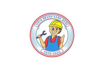 Worker Plumber Mechanic Engineer Mascot Cartoon Character for Fix Service Logo Design Vector