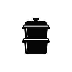 Steamer pan icon in black flat glyph, filled style isolated on white background