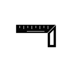 Measure tool, pencil and L square ruler in black flat glyph, filled style isolated on white background