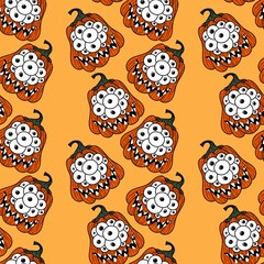 Halloween seamless monster pumpkins with eyes pattern for wrapping paper and fabrics and accessories and kids