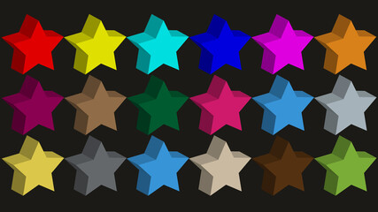 Obraz premium 3D colorful star pattern isolated on black background.