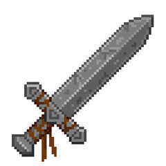 Fototapeta na wymiar An 8-bit pixel-art retro-styled cartoon illustration of an ancient stone sword.