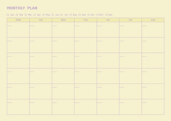 Note, scheduler, diary, calendar planner document template illustration. monthly plan form.