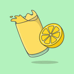 Lemon Juice Cartoon Vector Illustration. Fresh Lemon Juice Flat Icon Outline