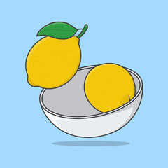 Bowl Of Lemon Cartoon Vector Illustration. Lemon Fruit Flat Icon Outline