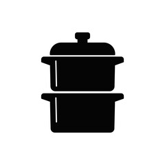 Steamer pan icon in black flat glyph, filled style isolated on white background