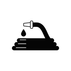 Garden hose icon in black flat glyph, filled style isolated on white background
