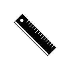 Ruler tool, stationery icon in black flat glyph, filled style isolated on white background