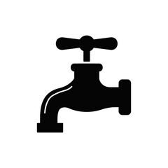 Water Faucet icon in black flat glyph, filled style isolated on white background