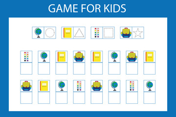 Educational game for preschool children. Vector illustration. Enter the desired character in the cells in accordance with the picture.