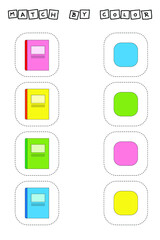 Match the notebooks and their colors. Appropriate game. Educational game for preschool children and toddlers
