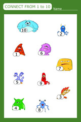 The task is to go through a maze of numbers from 1 to 10. Educational exercises for preschool children
