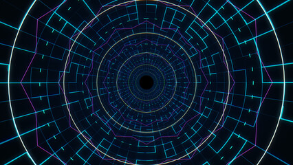 Abstract Retro Digital Tunnel Technology VJ Loop Infinity Zoom Neon Light Background
