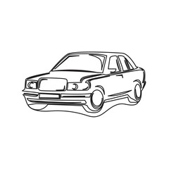 Retro sport car. Hand drawn car front back top and side view. Vector illustration