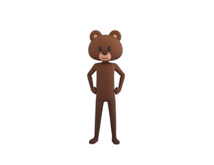 Bear character with hands on hip in 3d rendering.