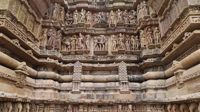 Erotic educational sculptures of temples of Khajuraho, Madhya Pradesh.