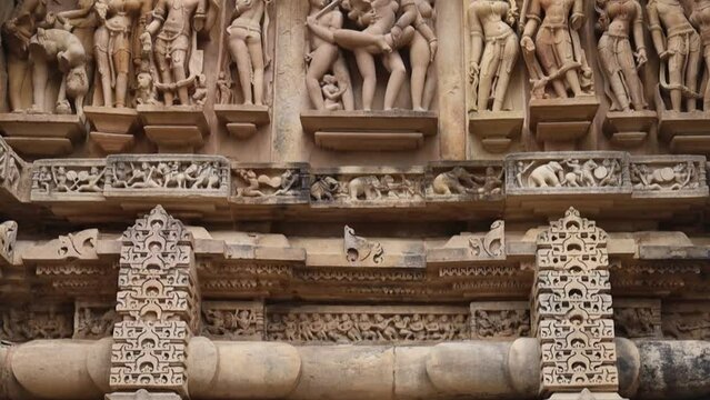 Erotic educational sculptures of Western group of temples at Khajuraho, Madhya Pradesh