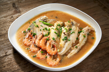Asian Seafood Cuisine Red Shrimp Braised Fish