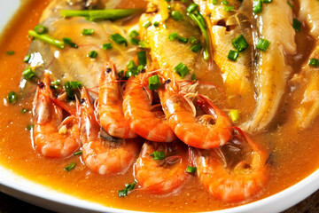 Asian Seafood Cuisine Red Shrimp Braised Fish