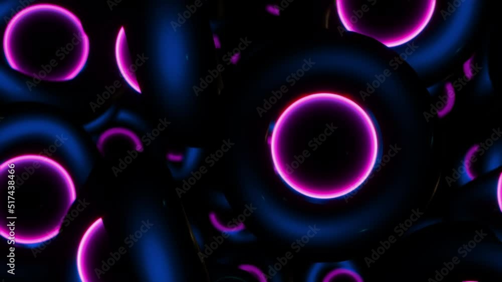 Poster 4k abstract 3d futuristic object pattern of loop neon pink blue circle pattern swirl wave animation.