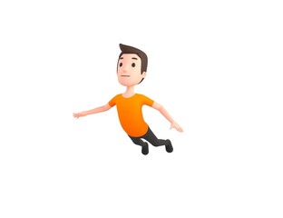 Man wearing Orange T-Shirt character flying in 3d rendering.