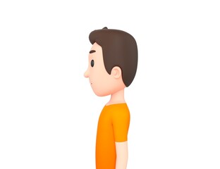 Man wearing Orange T-Shirt character looking to side in 3d rendering.