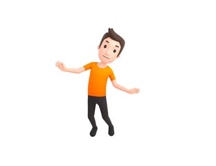 Man wearing Orange T-Shirt character flying in the air in 3d rendering.