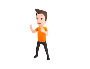 Man wearing Orange T-Shirt character fighting in 3d rendering.