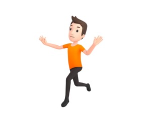 Fototapeta na wymiar Man wearing Orange T-Shirt character running away in 3d rendering.