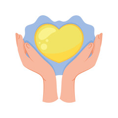 hands protecting yellow heart