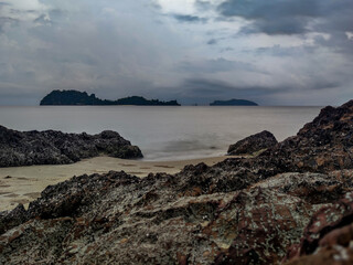 Rocks by the sea and blurred background.