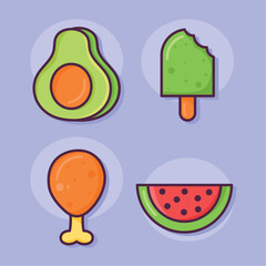 four delicious food icons