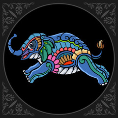 Colorful elephant zentangle arts isolated on black background