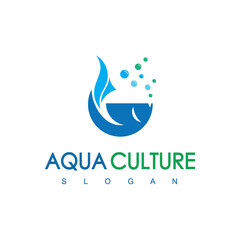 Obraz premium Blue Round Fish Logo Aqua Culture Icon Concept Isolated On White Background